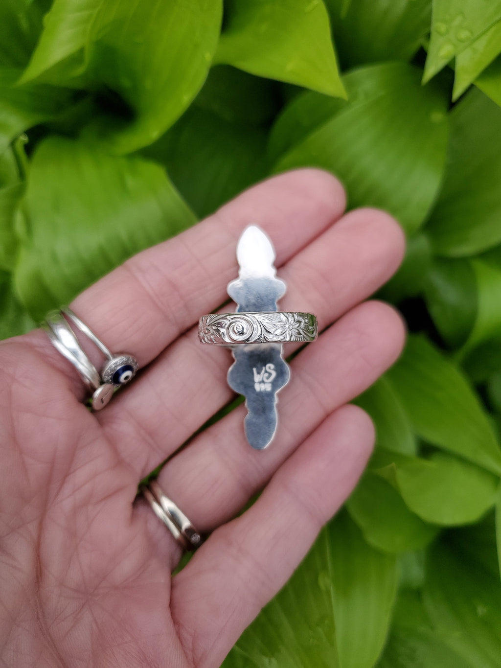 Stunning 5 Opal Australian Opal Sterling Silver Statement Ring. Size 8.