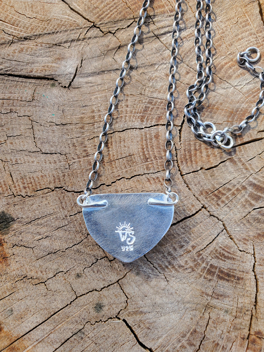 Golden Pyrite Chrysocolla Pendant Necklace in Solid Sterling Silver on a beautiful thick Oval Rolo Chain