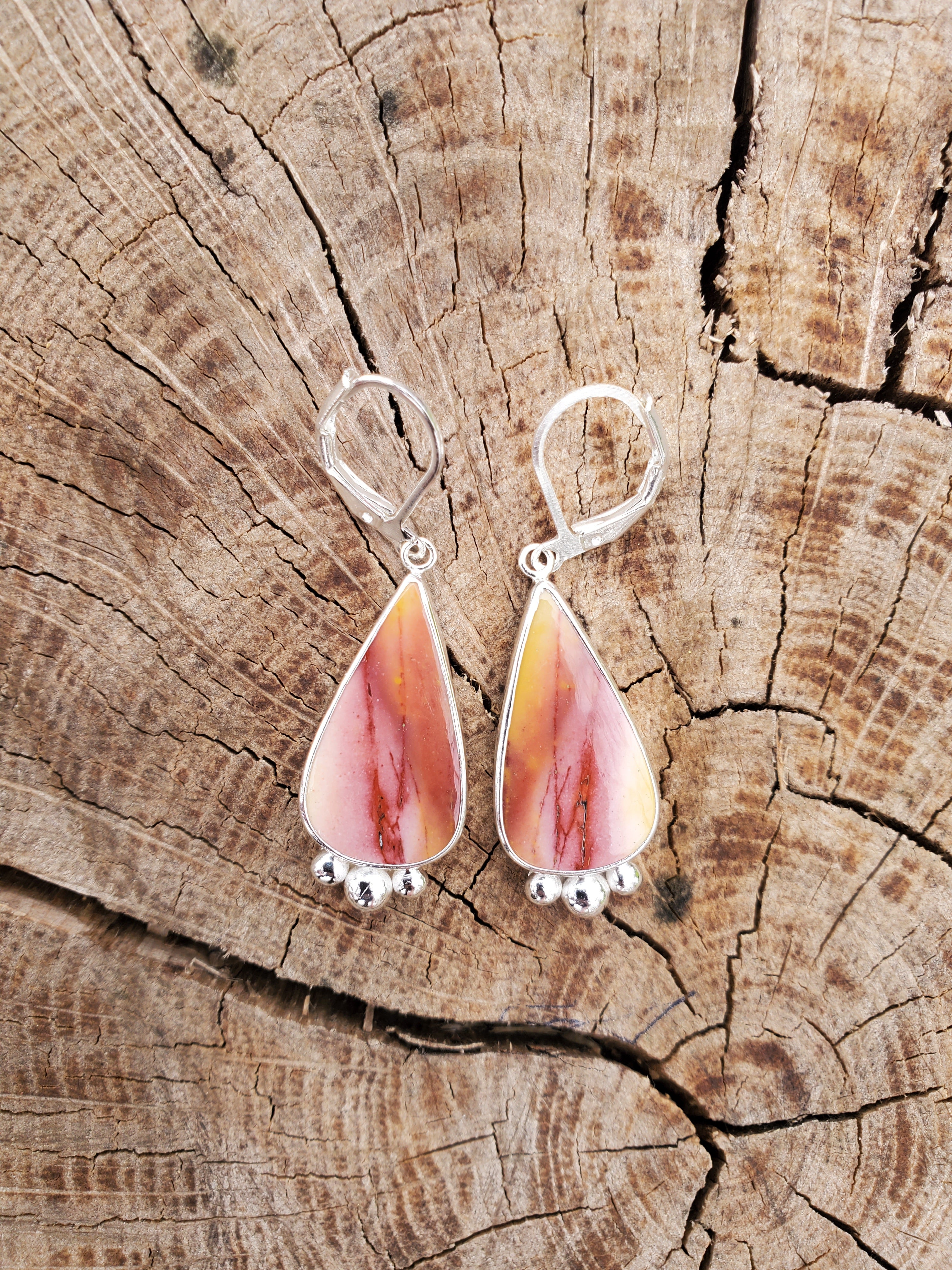 Imperial Jasper Teardrop Earrings in Solid Sterling Silver