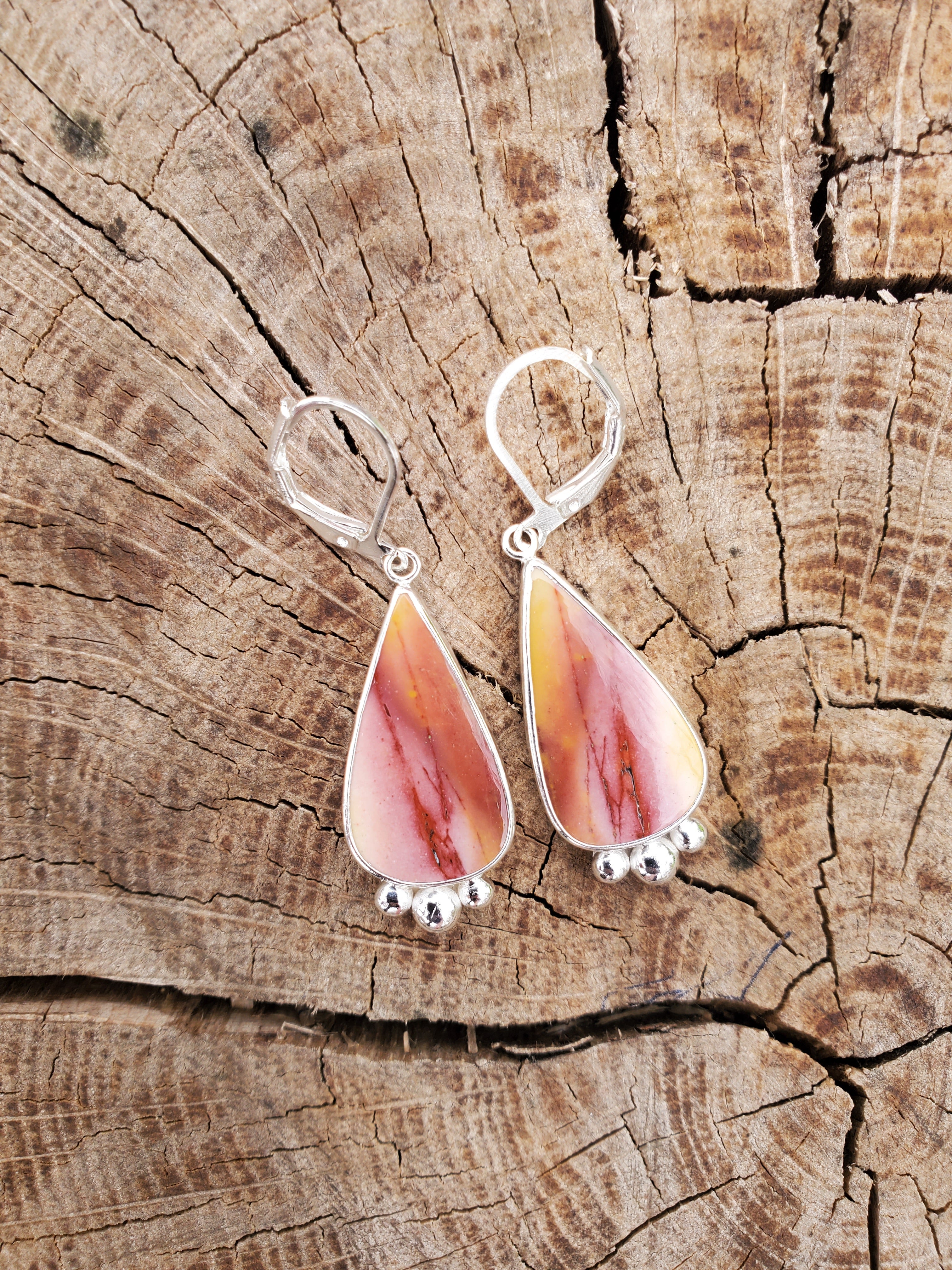 Imperial Jasper Teardrop Earrings in Solid Sterling Silver