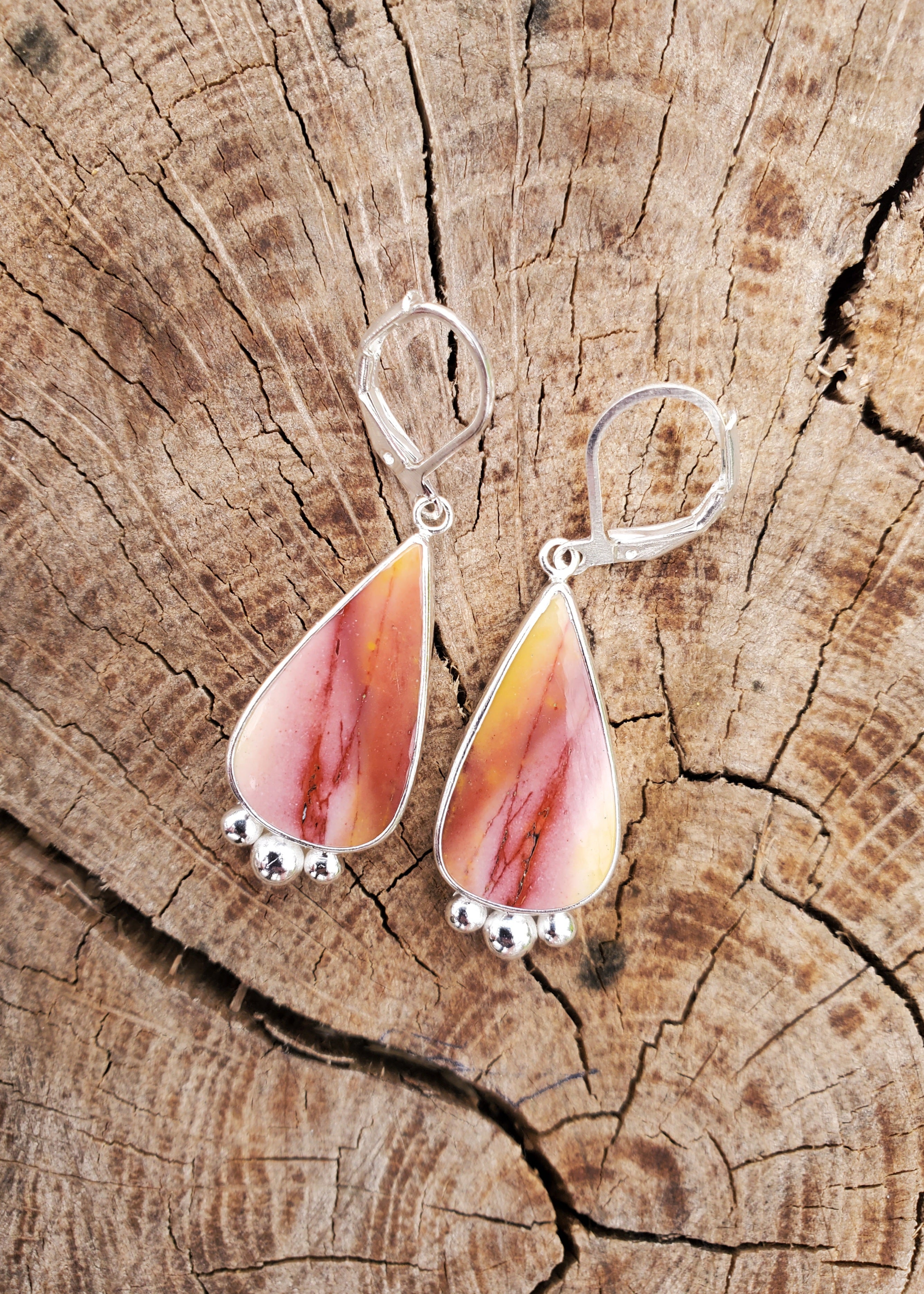 Imperial Jasper Teardrop Earrings in Solid Sterling Silver