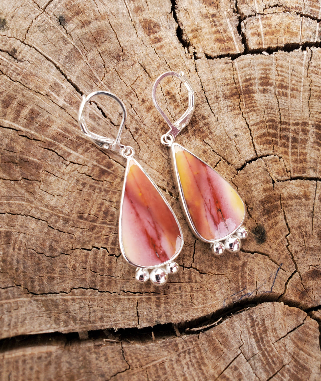 Imperial Jasper Teardrop Earrings in Solid Sterling Silver