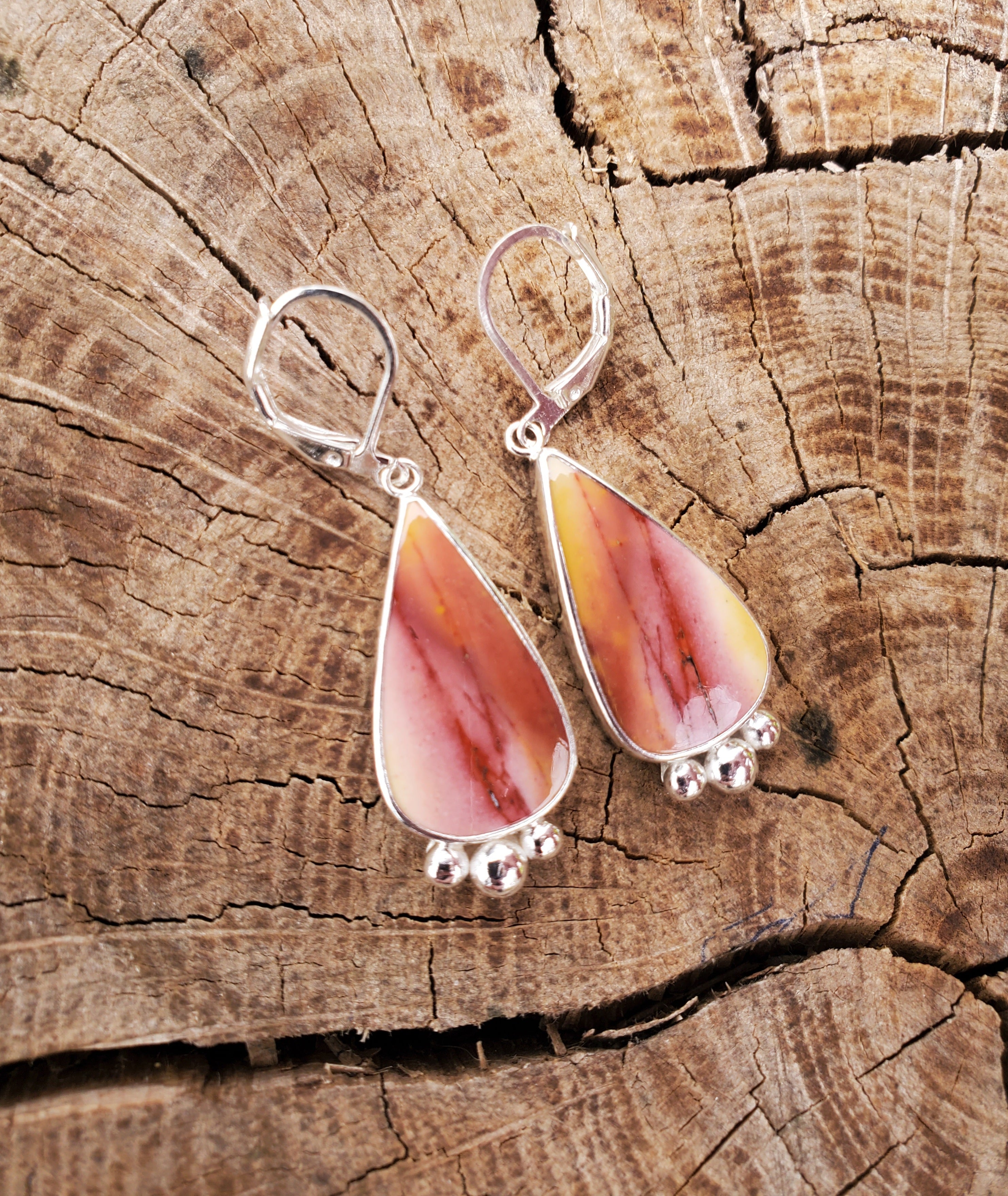 Imperial Jasper Teardrop Earrings in Solid Sterling Silver
