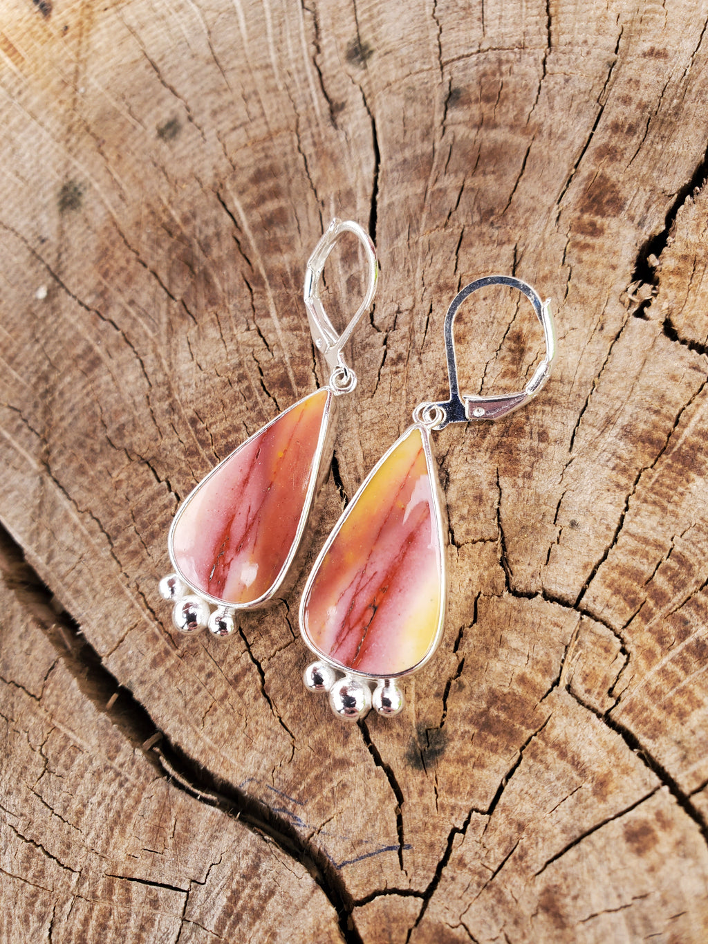 Imperial Jasper Teardrop Earrings in Solid Sterling Silver