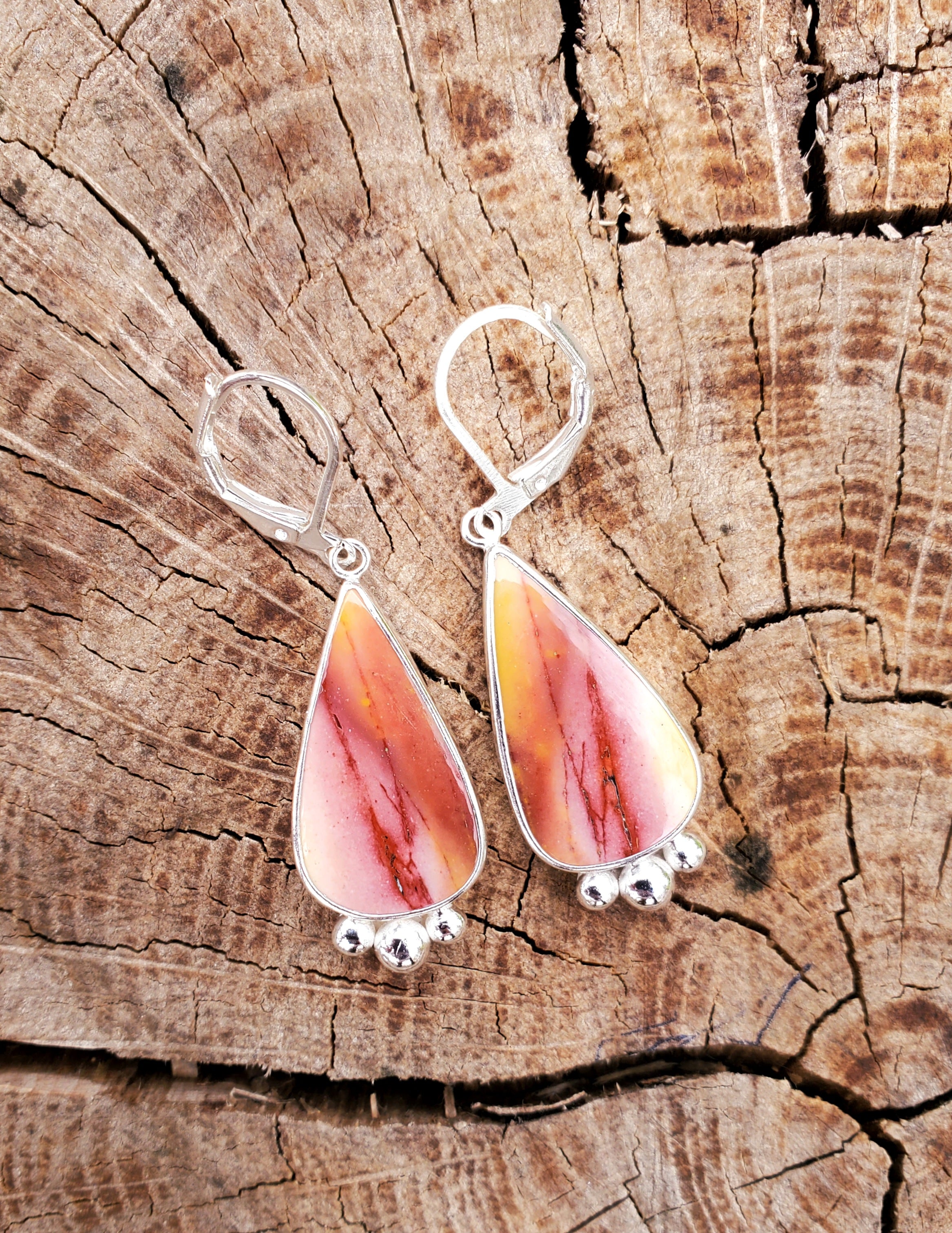 Imperial Jasper Teardrop Earrings in Solid Sterling Silver