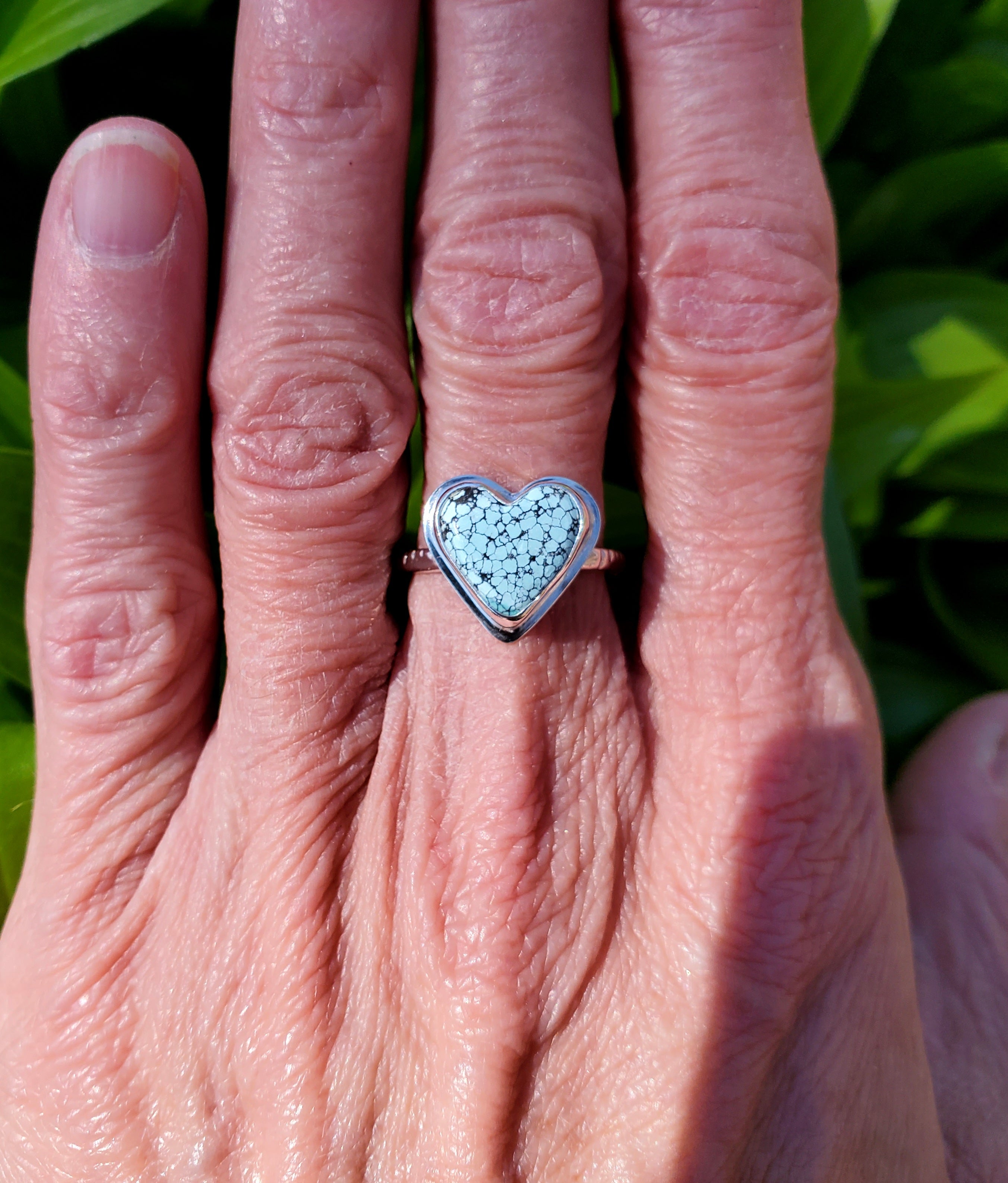 SOLD - Beautiful Blue Moon Turquoise Heart Ring In Solid Sterling Silver. Size 7.