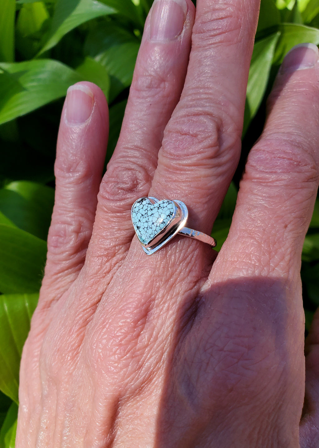 SOLD - Beautiful Blue Moon Turquoise Heart Ring In Solid Sterling Silver. Size 7.