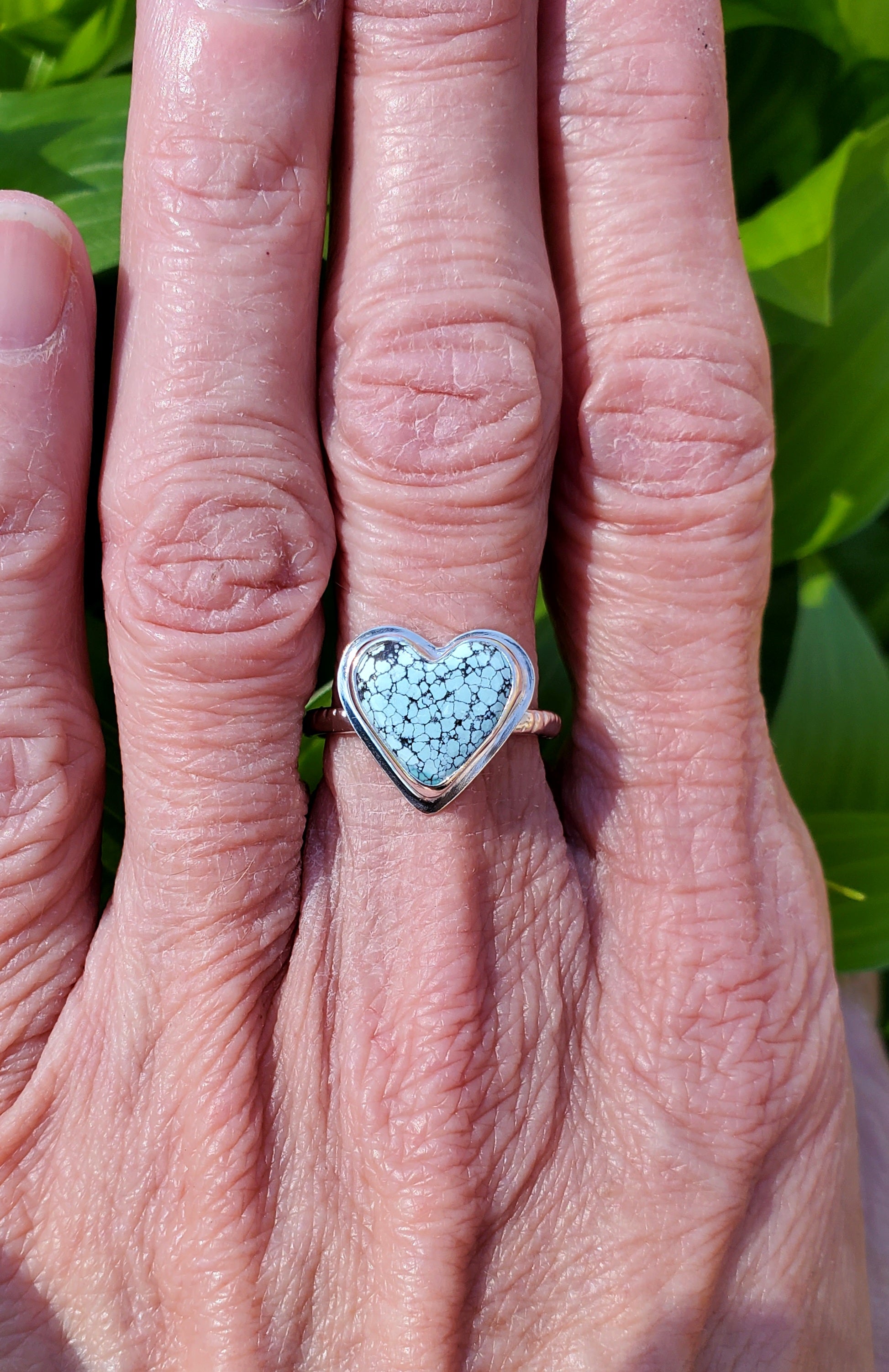 SOLD - Beautiful Blue Moon Turquoise Heart Ring In Solid Sterling Silver. Size 7.