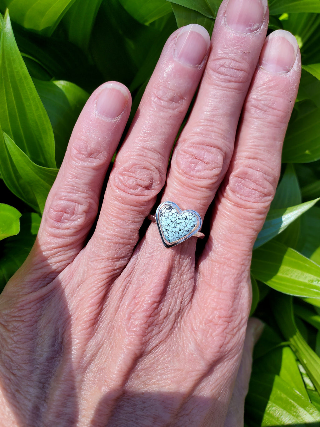 SOLD - Beautiful Blue Moon Turquoise Heart Ring In Solid Sterling Silver. Size 7.