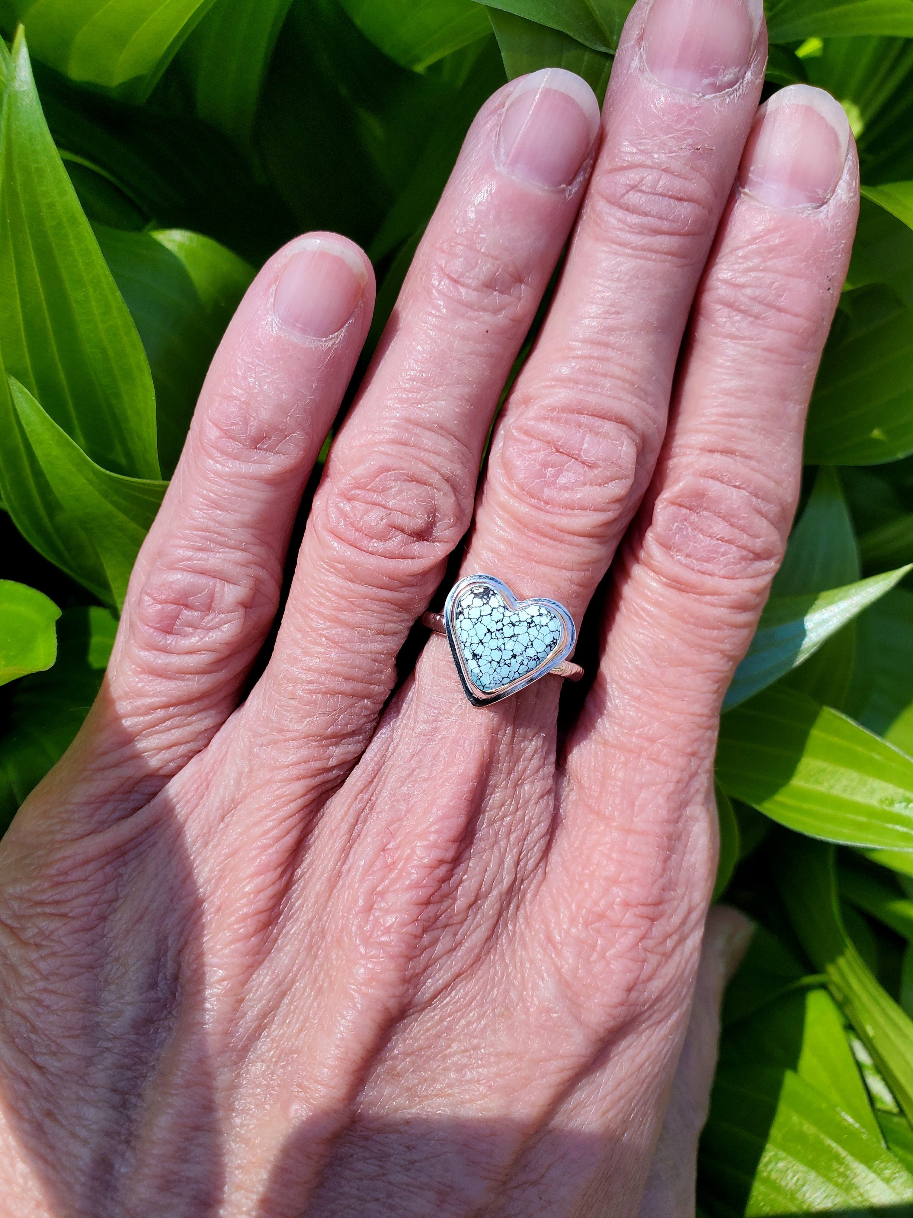 SOLD - Beautiful Blue Moon Turquoise Heart Ring In Solid Sterling Silver. Size 7.