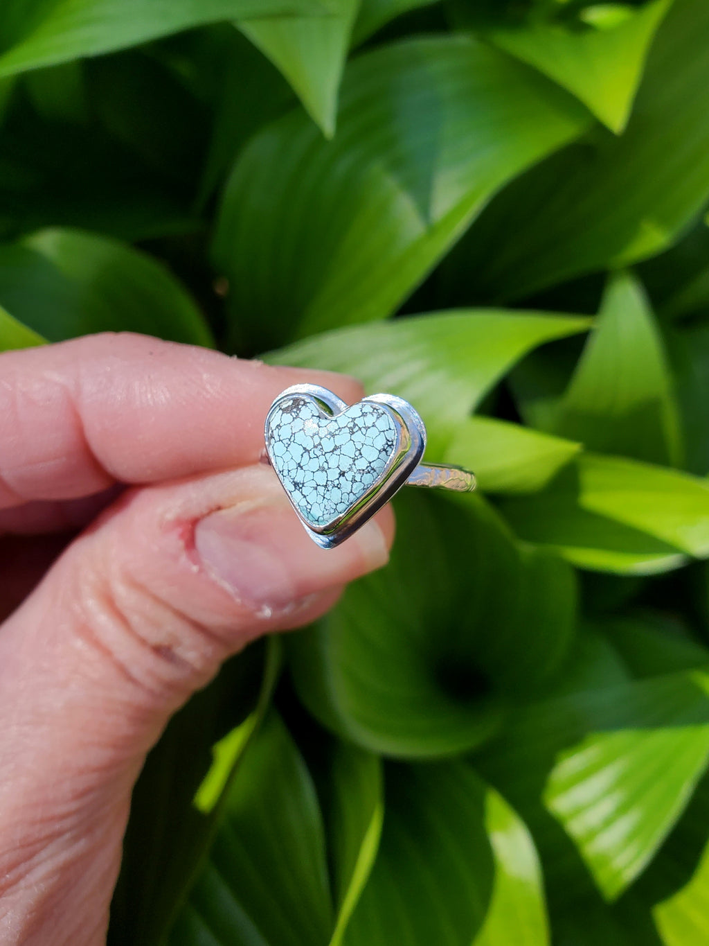 SOLD - Beautiful Blue Moon Turquoise Heart Ring In Solid Sterling Silver. Size 7.