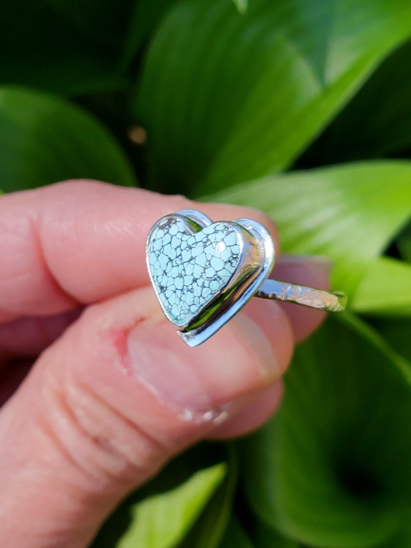 SOLD - Beautiful Blue Moon Turquoise Heart Ring In Solid Sterling Silver. Size 7.
