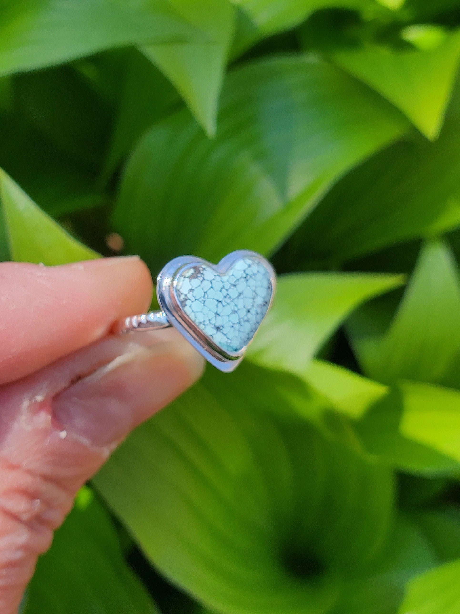 SOLD - Beautiful Blue Moon Turquoise Heart Ring In Solid Sterling Silver. Size 7.