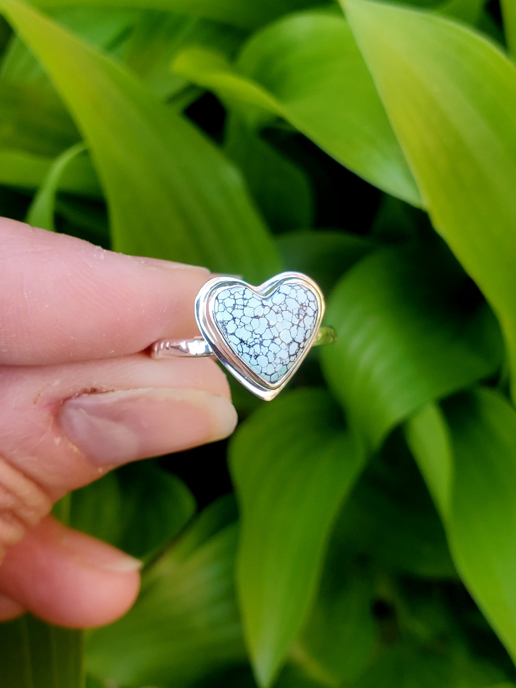 Beautiful Blue Moon Turquoise Heart Ring In Solid Sterling Silver. Size 8.