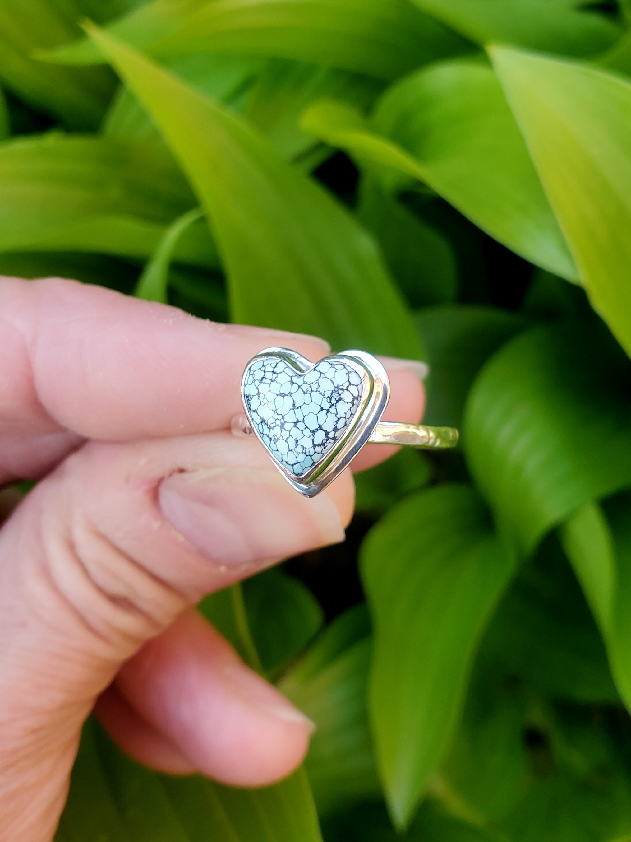 Beautiful Blue Moon Turquoise Heart Ring In Solid Sterling Silver. Size 8.