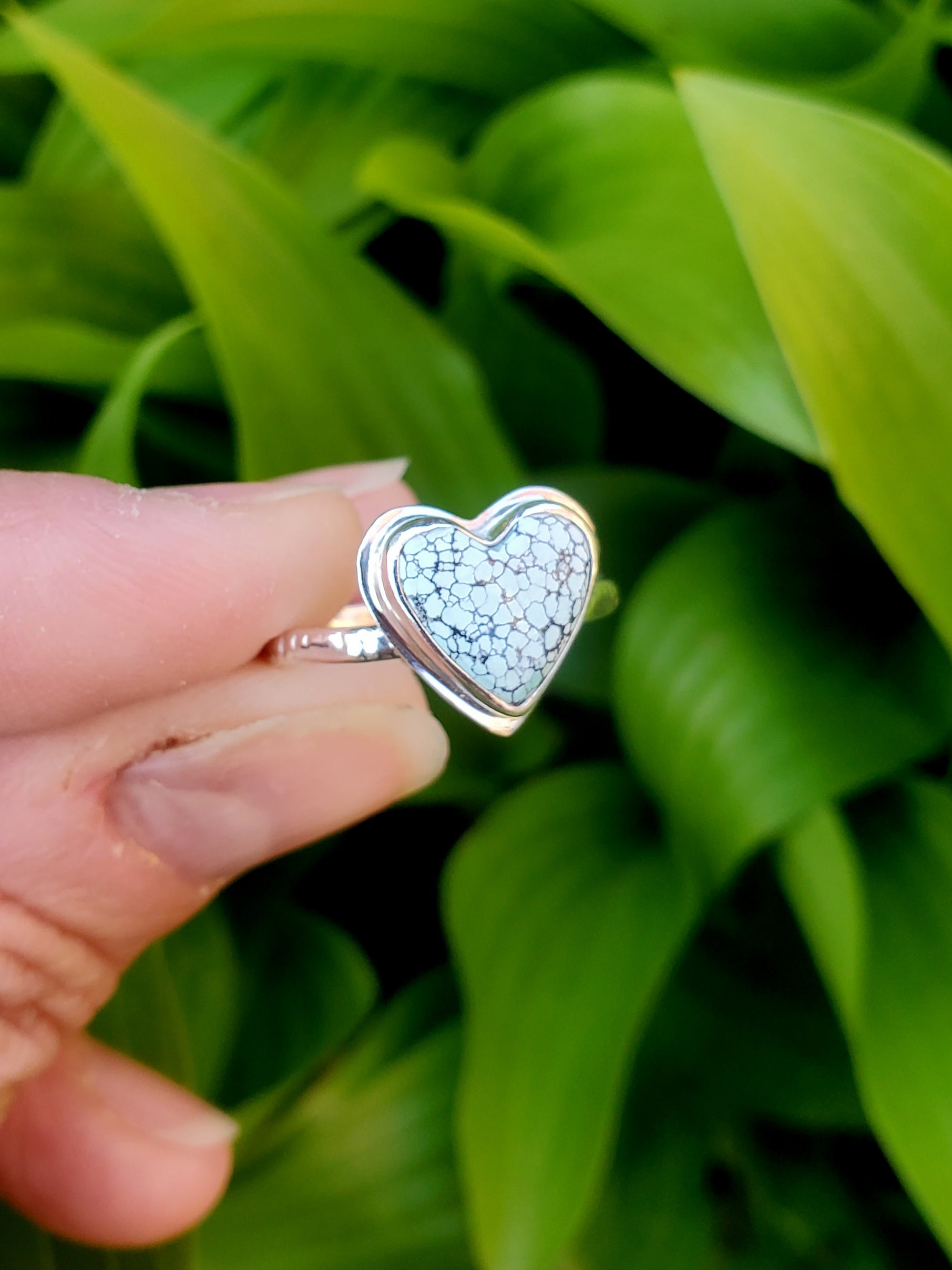 Beautiful Blue Moon Turquoise Heart Ring In Solid Sterling Silver. Size 8.