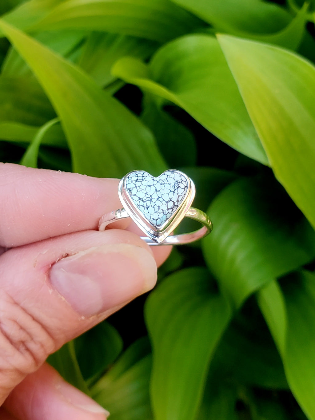 Beautiful Blue Moon Turquoise Heart Ring In Solid Sterling Silver. Size 8.