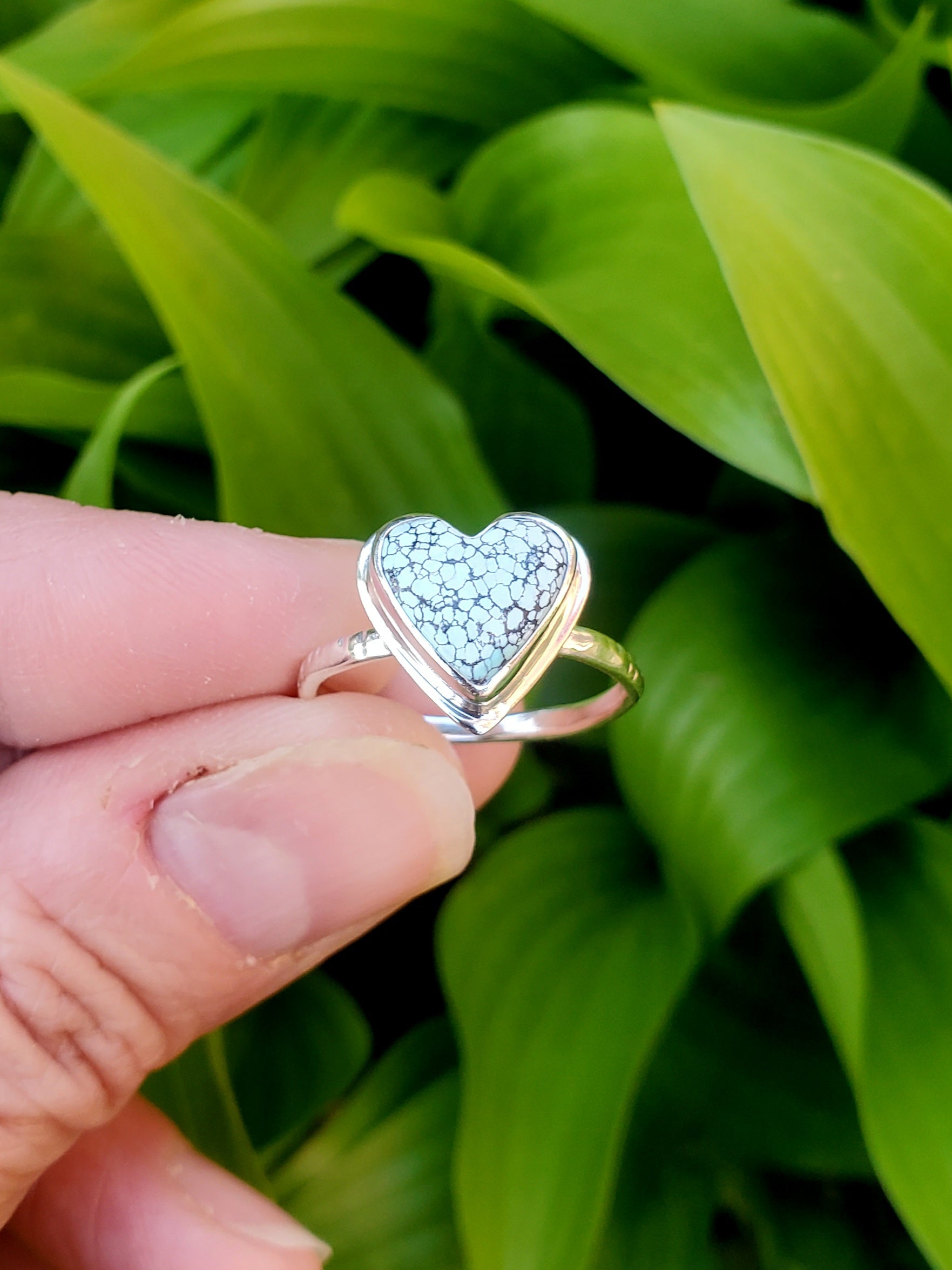 Beautiful Blue Moon Turquoise Heart Ring In Solid Sterling Silver. Size 8.