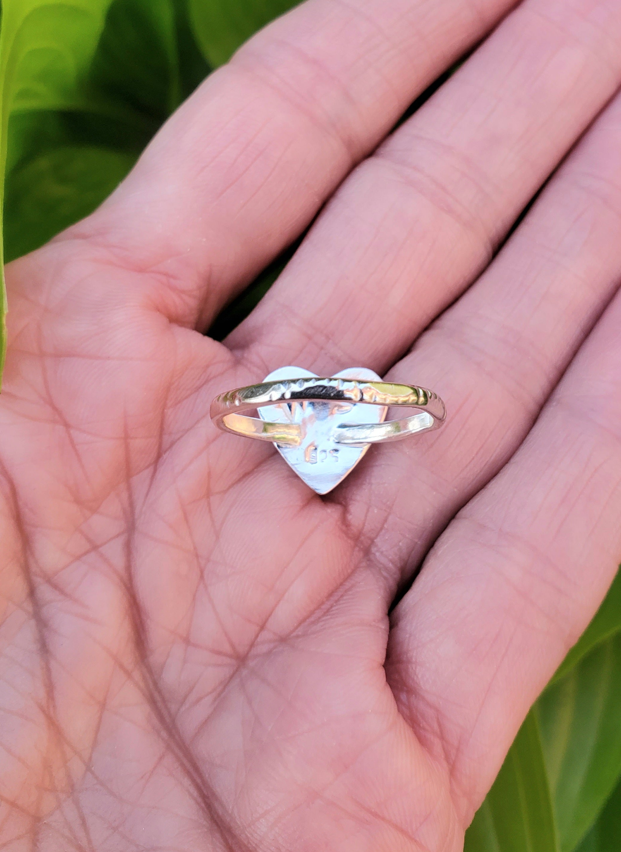 Beautiful Blue Moon Turquoise Heart Ring In Solid Sterling Silver. Size 8.