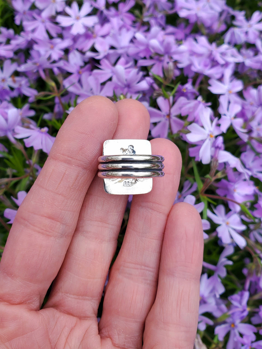 Desert Bloom Variscite Square Statement Ring in Solid Sterling Silver. Size 7.25