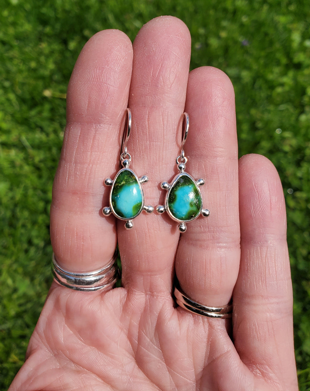 Sonoran Gold Turquoise Teardrop Earrings in Solid Sterling Silver