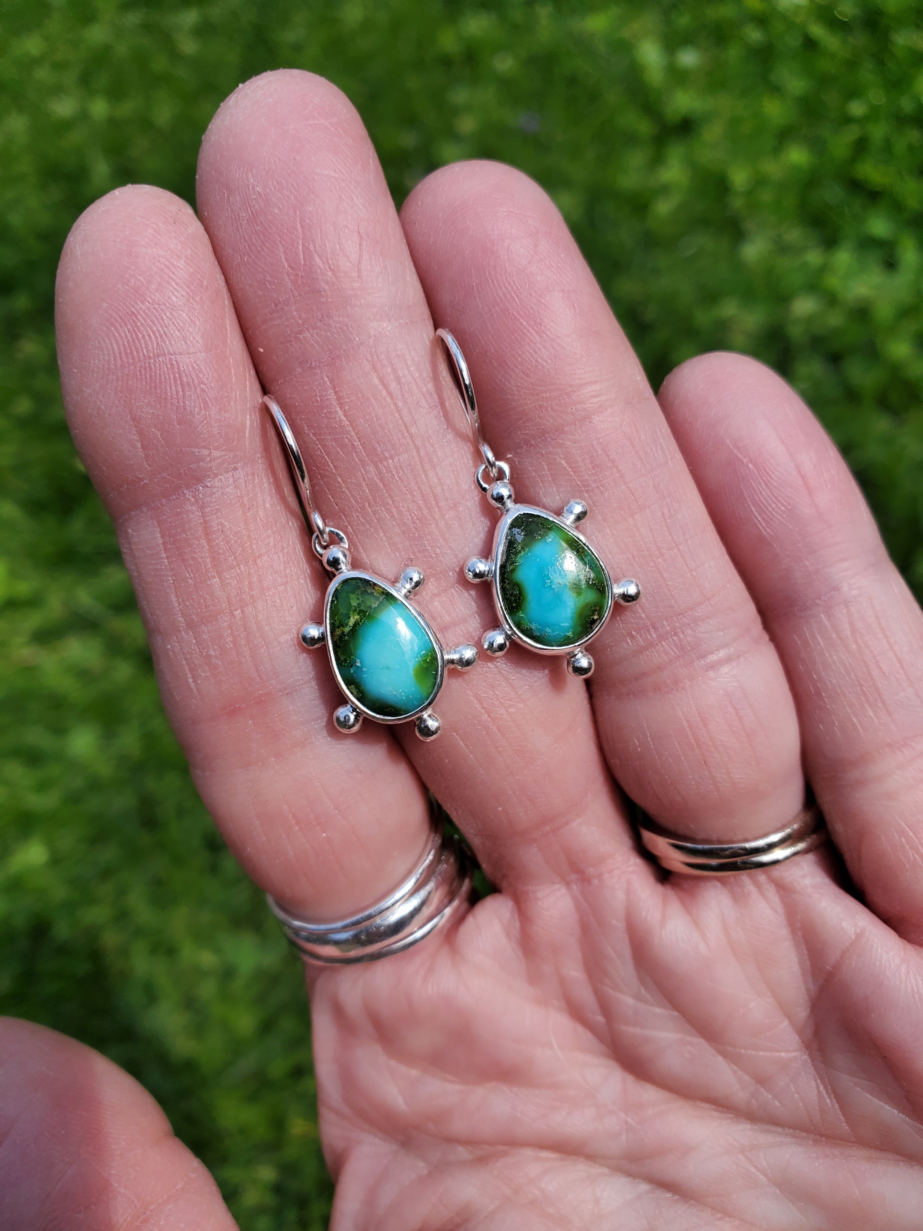 Sonoran Gold Turquoise Teardrop Earrings in Solid Sterling Silver