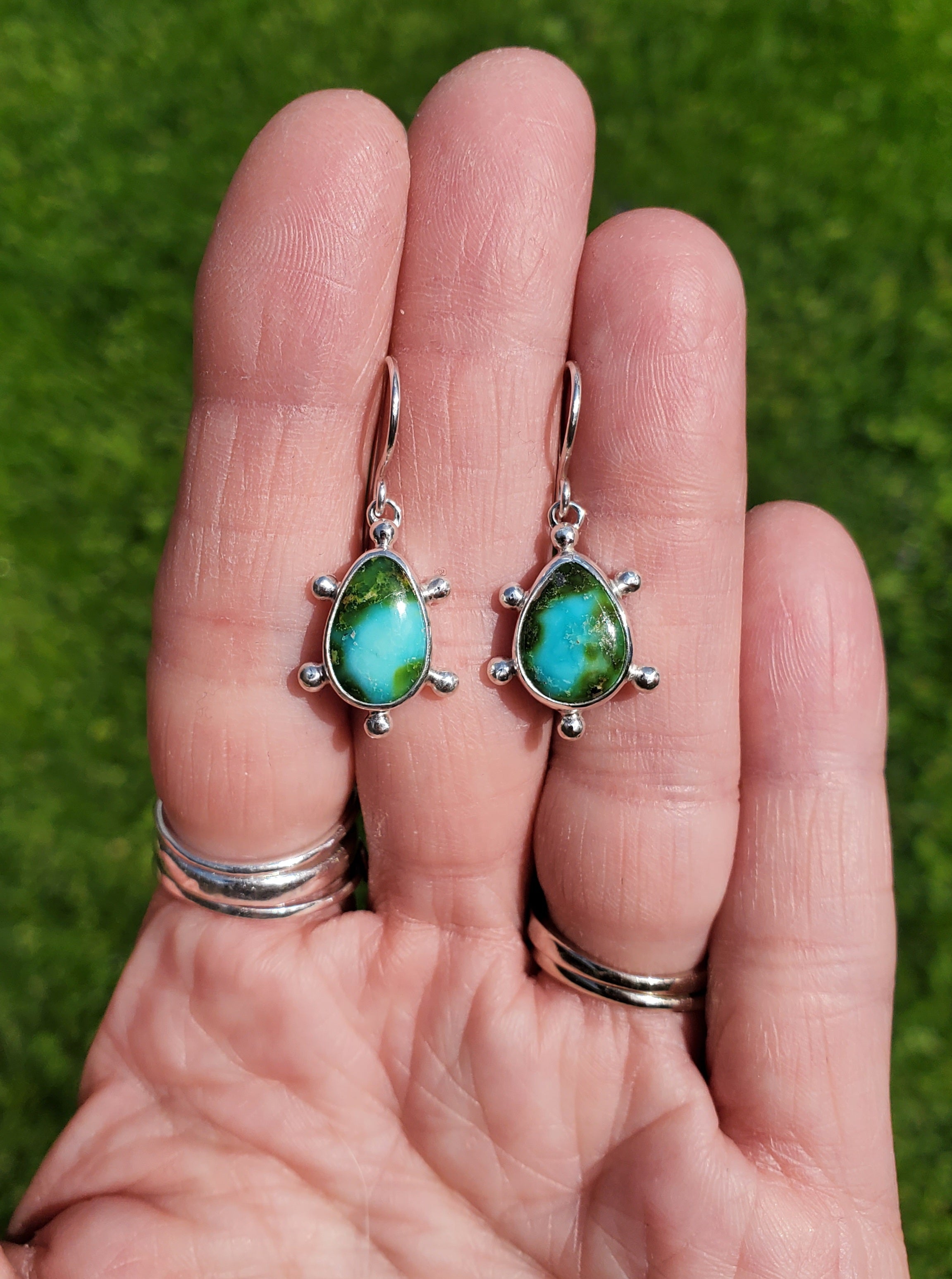 Sonoran Gold Turquoise Teardrop Earrings in Solid Sterling Silver