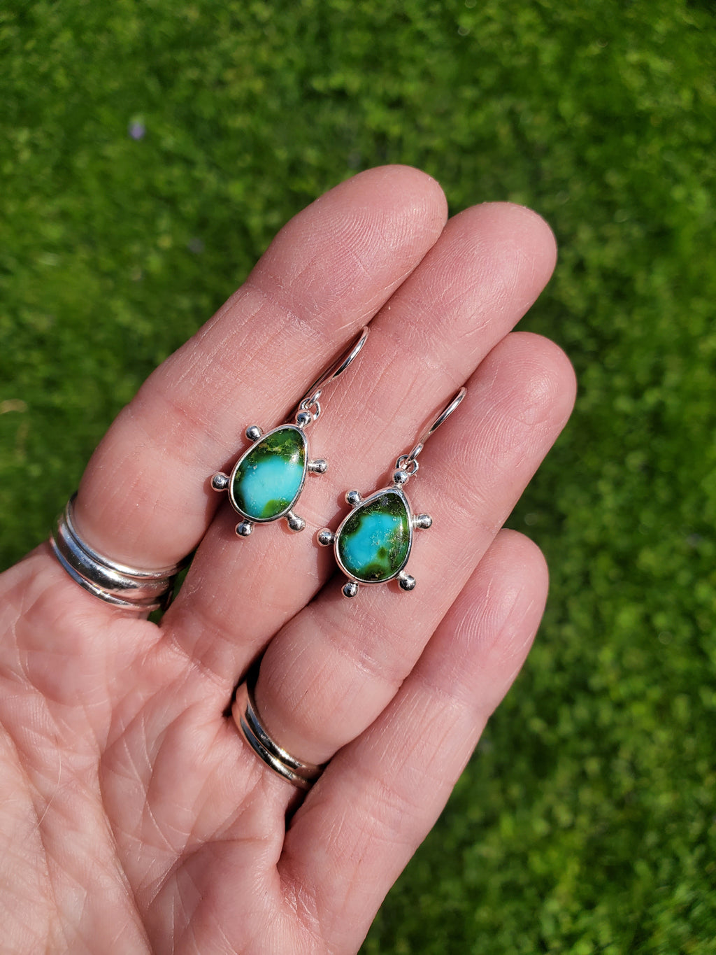 Sonoran Gold Turquoise Teardrop Earrings in Solid Sterling Silver