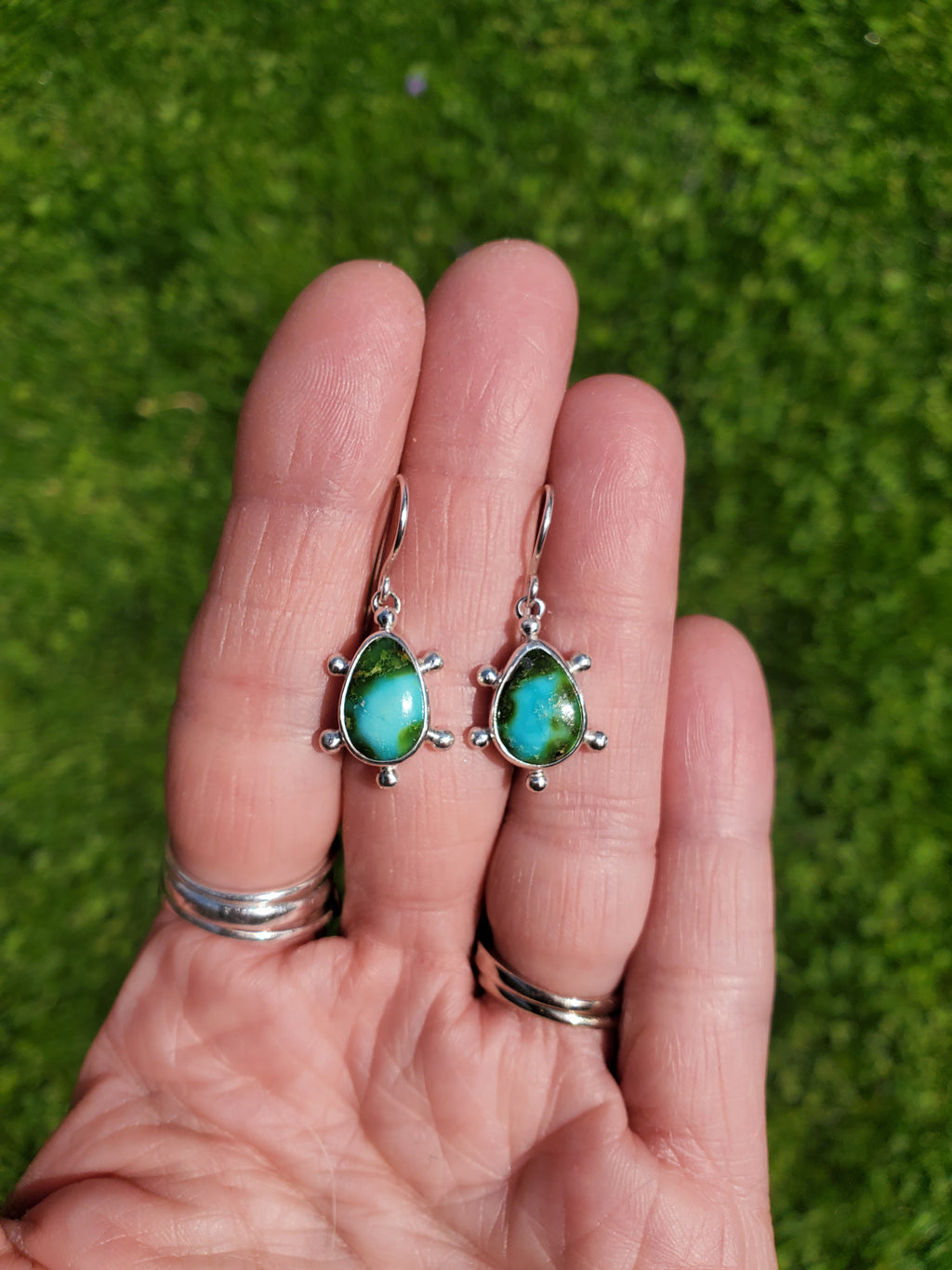 Sonoran Gold Turquoise Teardrop Earrings in Solid Sterling Silver