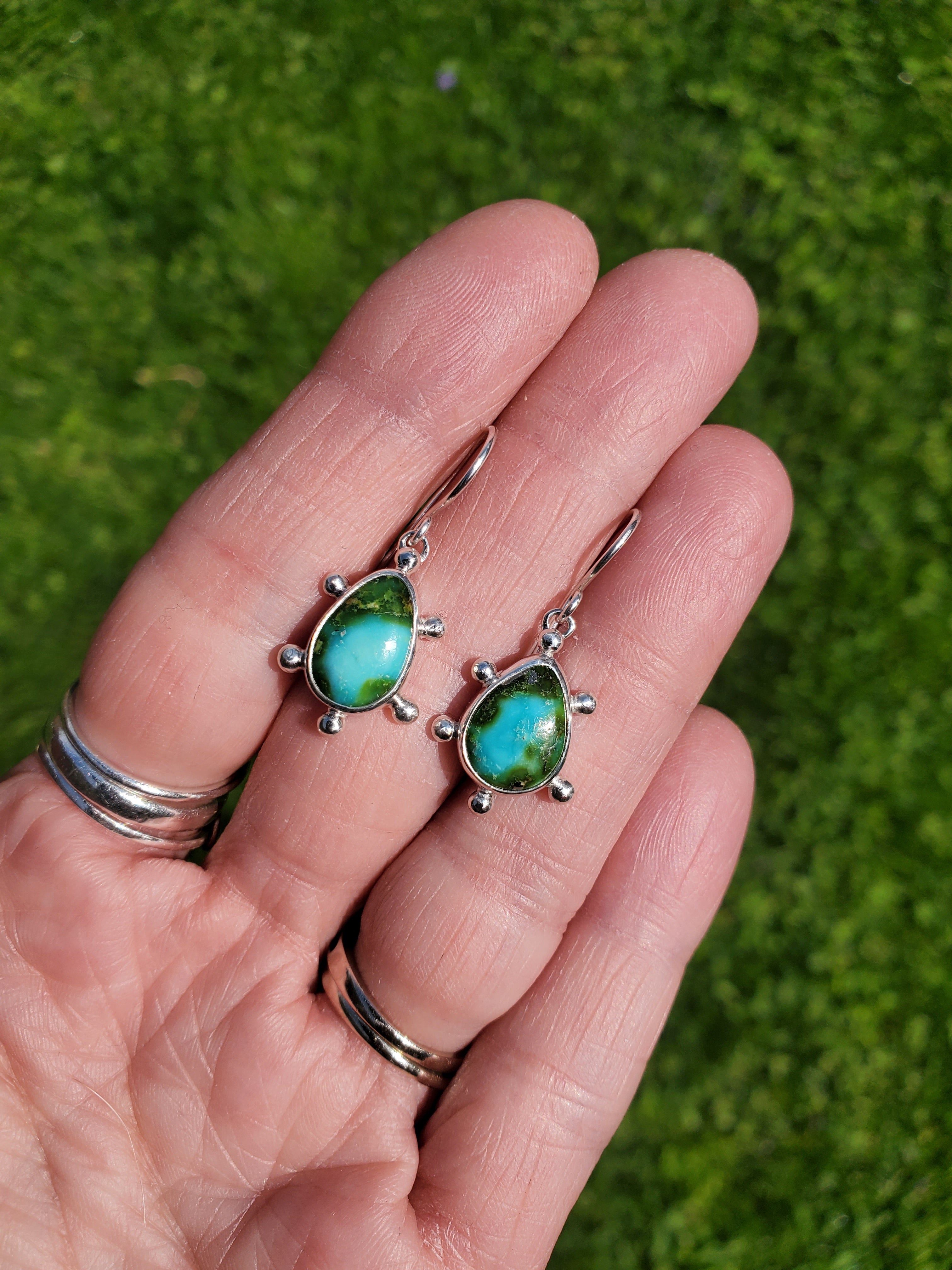 Sonoran Gold Turquoise Teardrop Earrings in Solid Sterling Silver