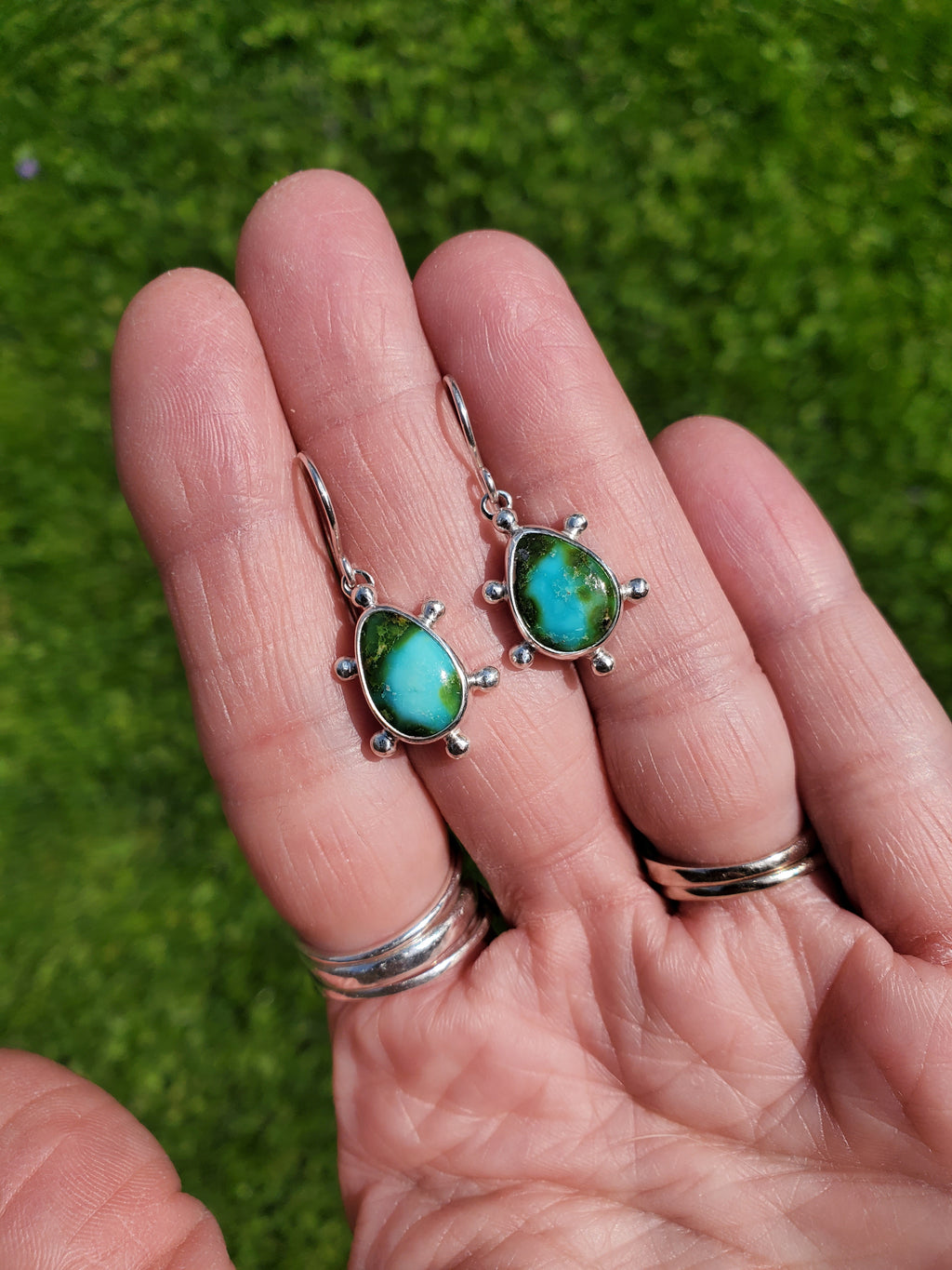 Sonoran Gold Turquoise Teardrop Earrings in Solid Sterling Silver