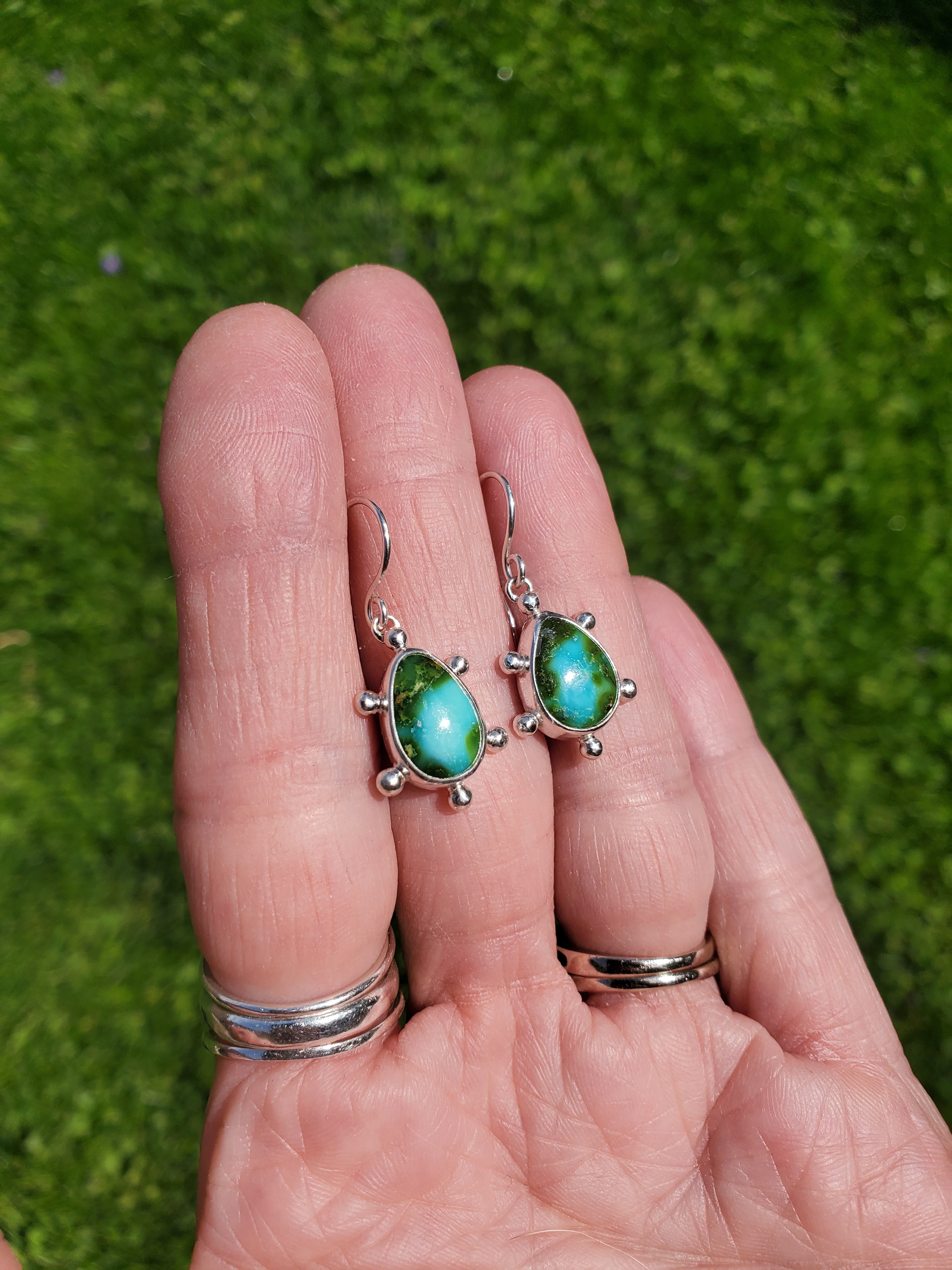 Sonoran Gold Turquoise Teardrop Earrings in Solid Sterling Silver