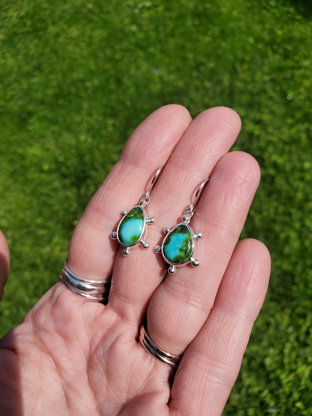 Sonoran Gold Turquoise Teardrop Earrings in Solid Sterling Silver