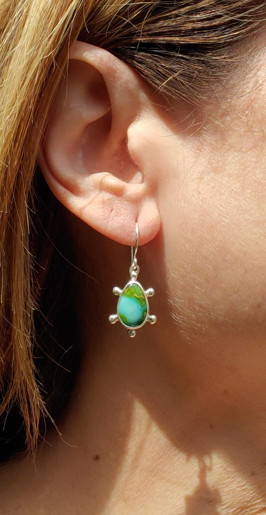 Sonoran Gold Turquoise Teardrop Earrings in Solid Sterling Silver