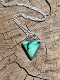 SOLD - Emerald Rose Variscite Inverted Triangle Pendant Necklace in Solid Sterling Silver