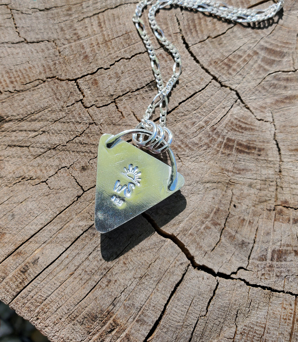 SOLD - Emerald Rose Variscite Inverted Triangle Pendant Necklace in Solid Sterling Silver