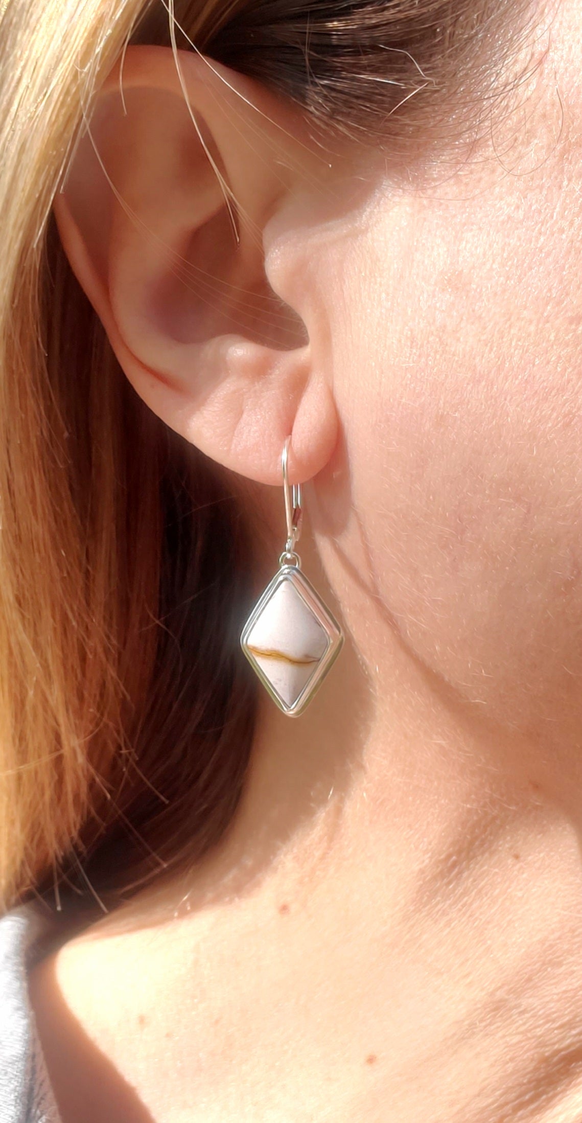 Lilac Mookaite Dangle Drop Earrings in Solid Sterling Silver
