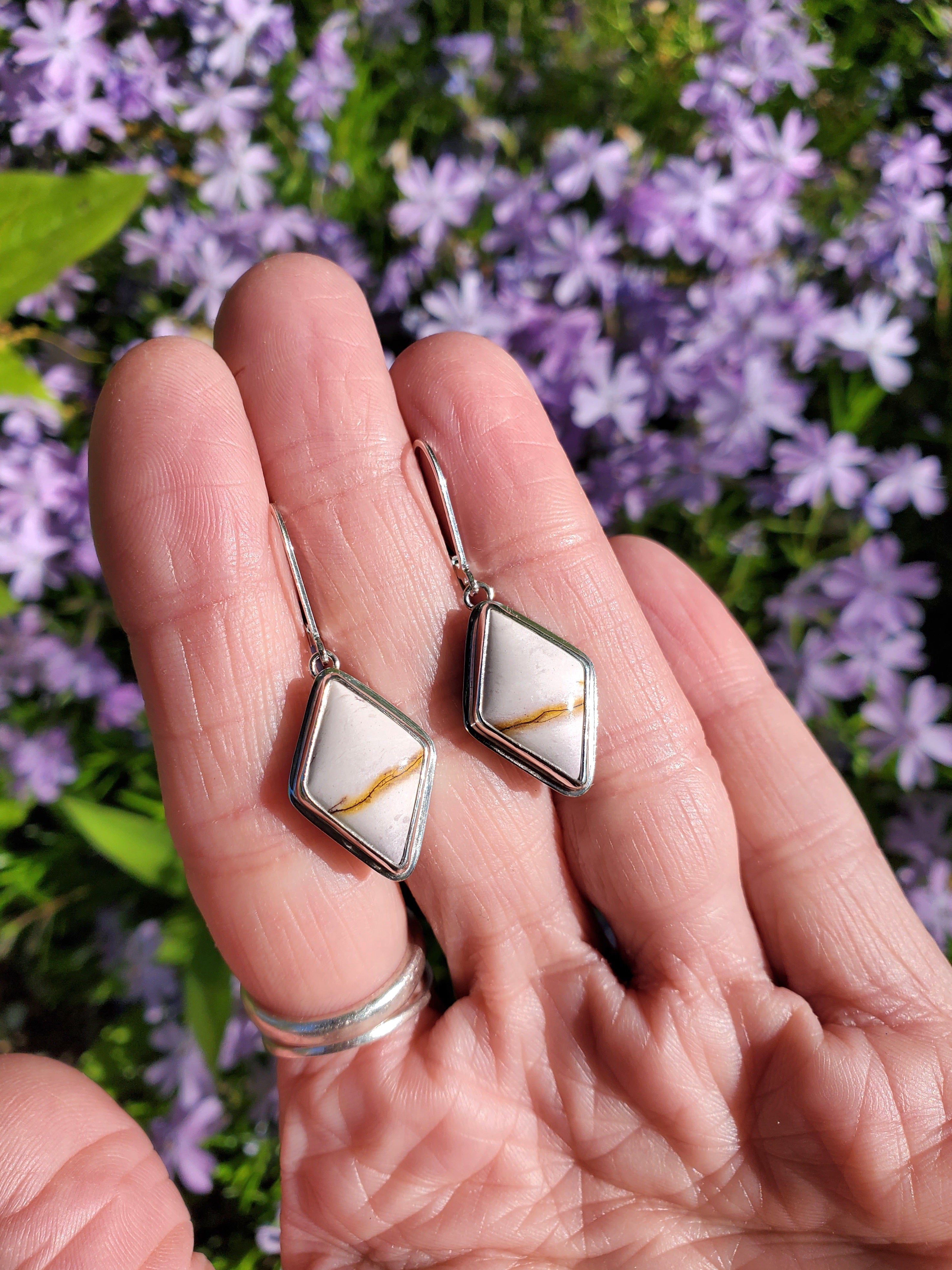 Lilac Mookaite Dangle Drop Earrings in Solid Sterling Silver