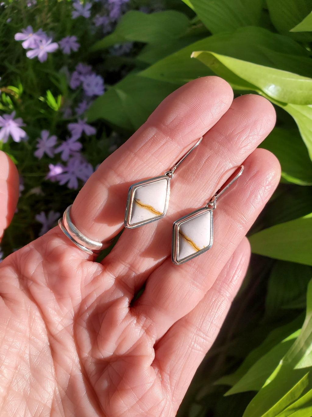 Lilac Mookaite Dangle Drop Earrings in Solid Sterling Silver