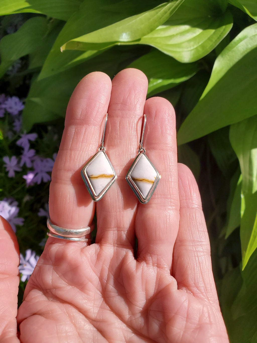 Lilac Mookaite Dangle Drop Earrings in Solid Sterling Silver