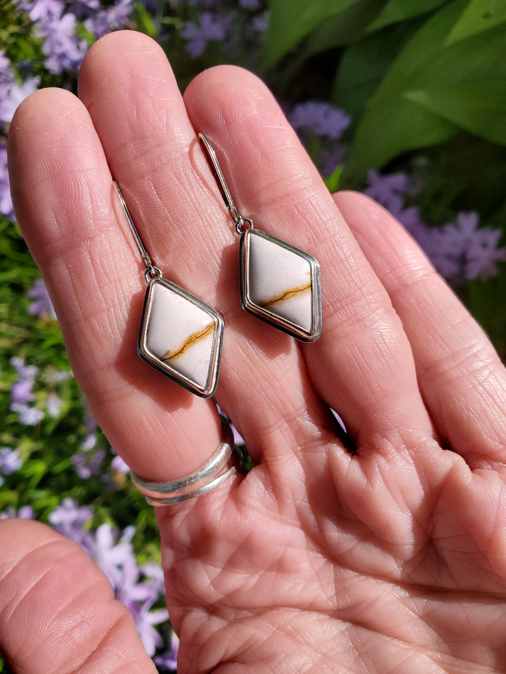 Lilac Mookaite Dangle Drop Earrings in Solid Sterling Silver