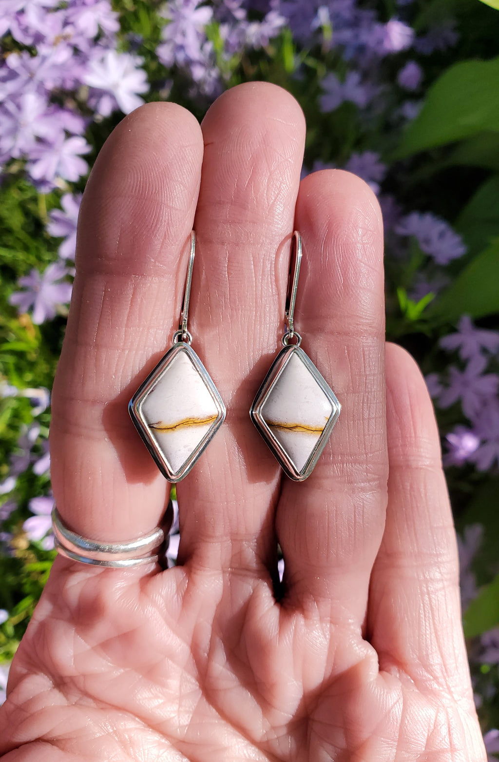 Lilac Mookaite Dangle Drop Earrings in Solid Sterling Silver