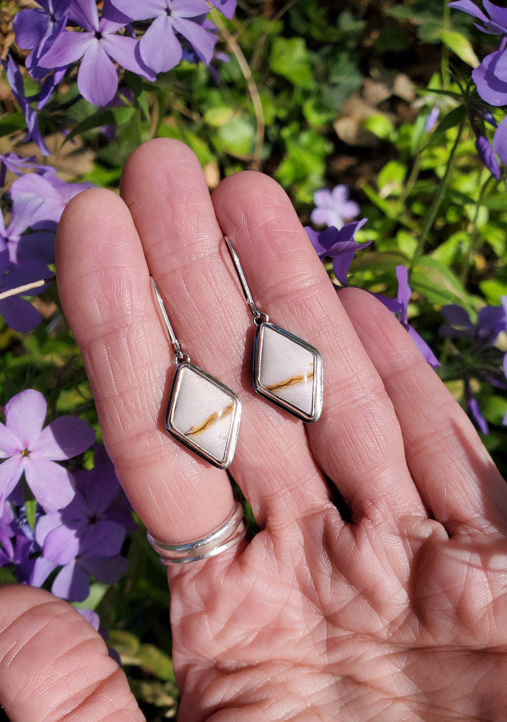 Lilac Mookaite Dangle Drop Earrings in Solid Sterling Silver