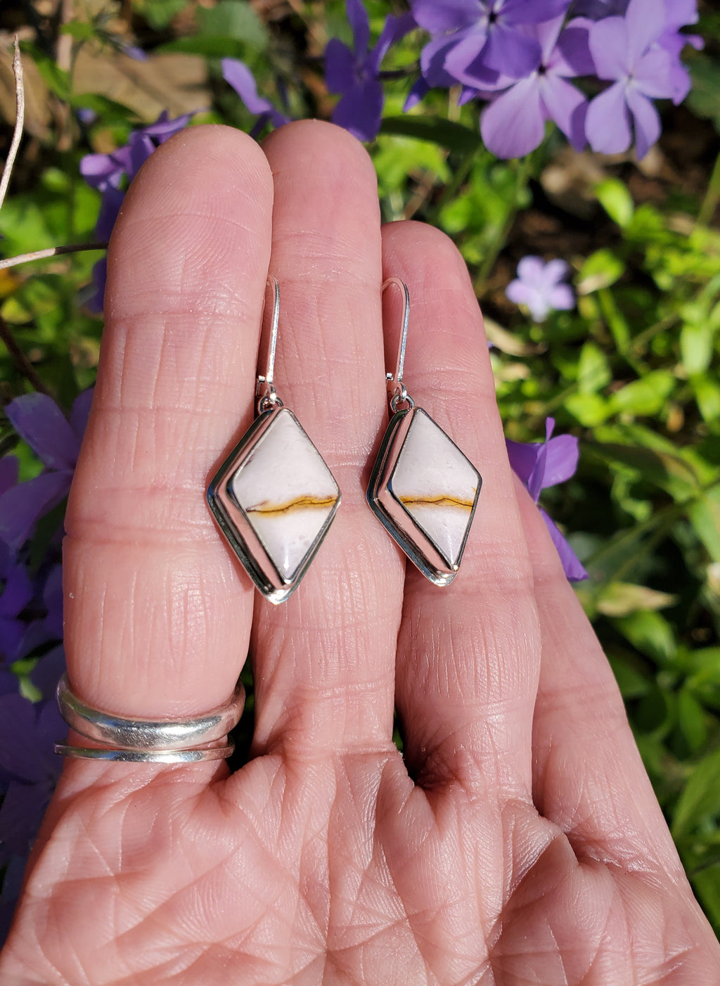 Lilac Mookaite Dangle Drop Earrings in Solid Sterling Silver