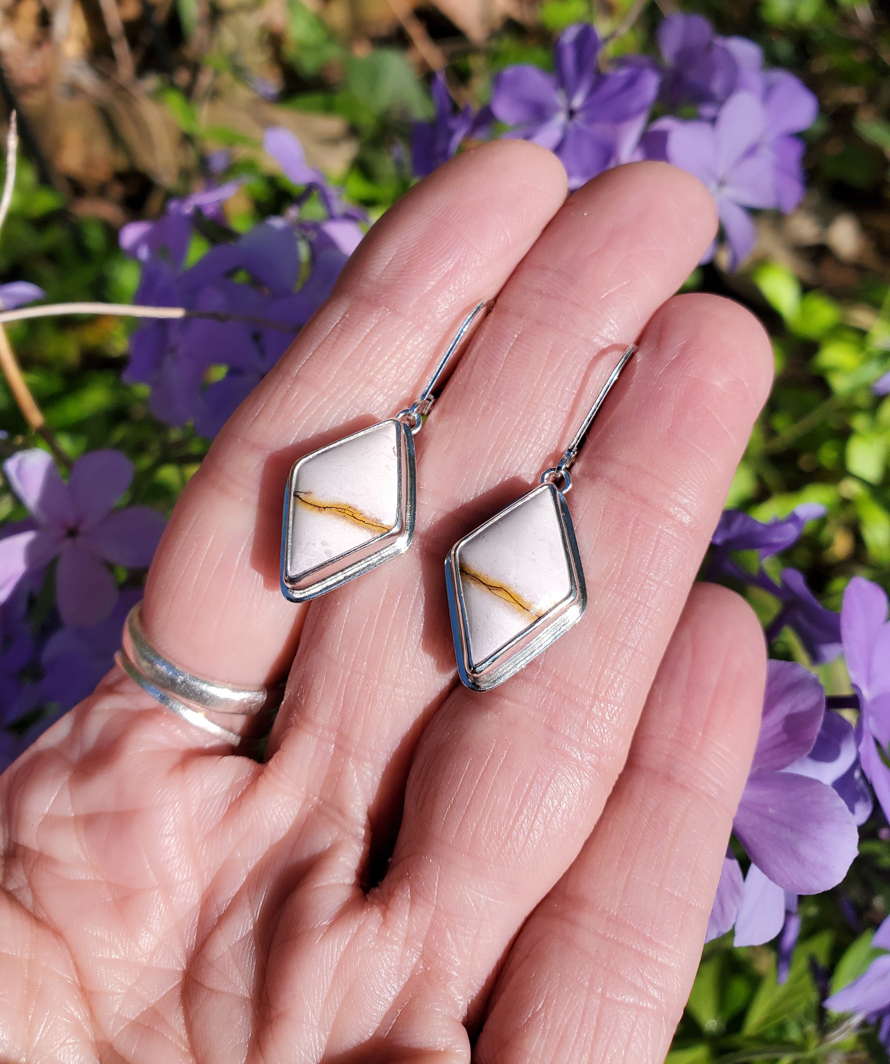 Lilac Mookaite Dangle Drop Earrings in Solid Sterling Silver