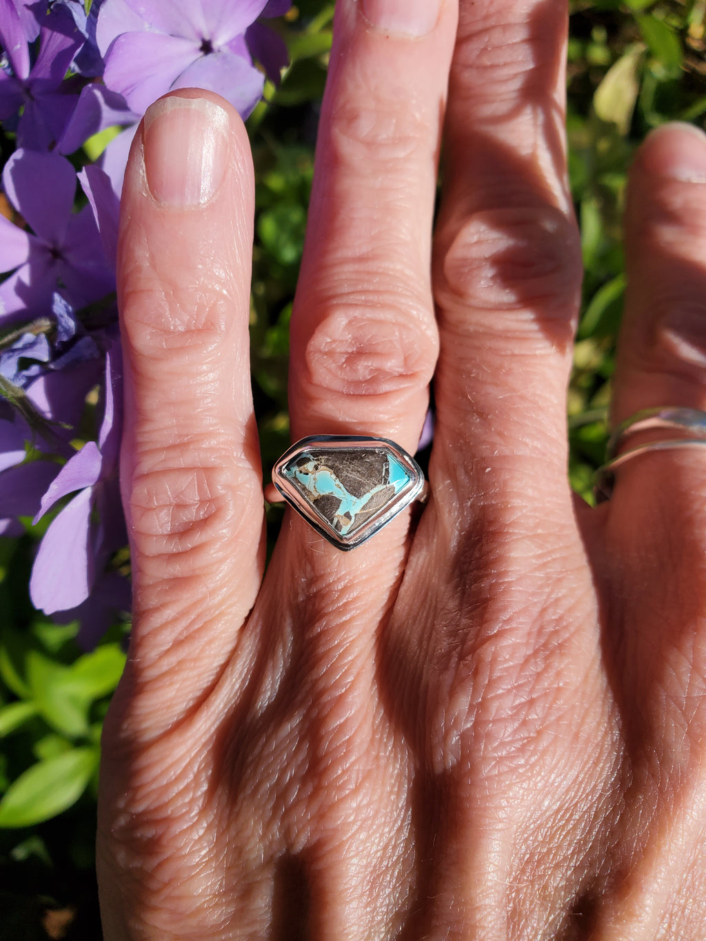 Thunderbird Turquoise Dainty Statement Ring in Solid Sterling Silver. Size 6