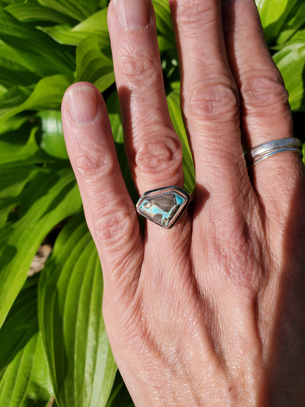 Thunderbird Turquoise Dainty Statement Ring in Solid Sterling Silver. Size 6