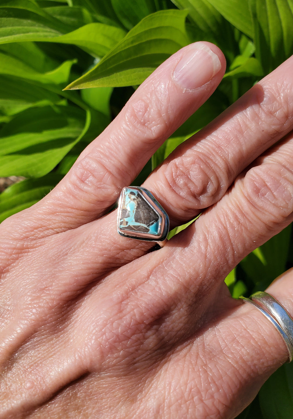 Thunderbird Turquoise Dainty Statement Ring in Solid Sterling Silver. Size 6