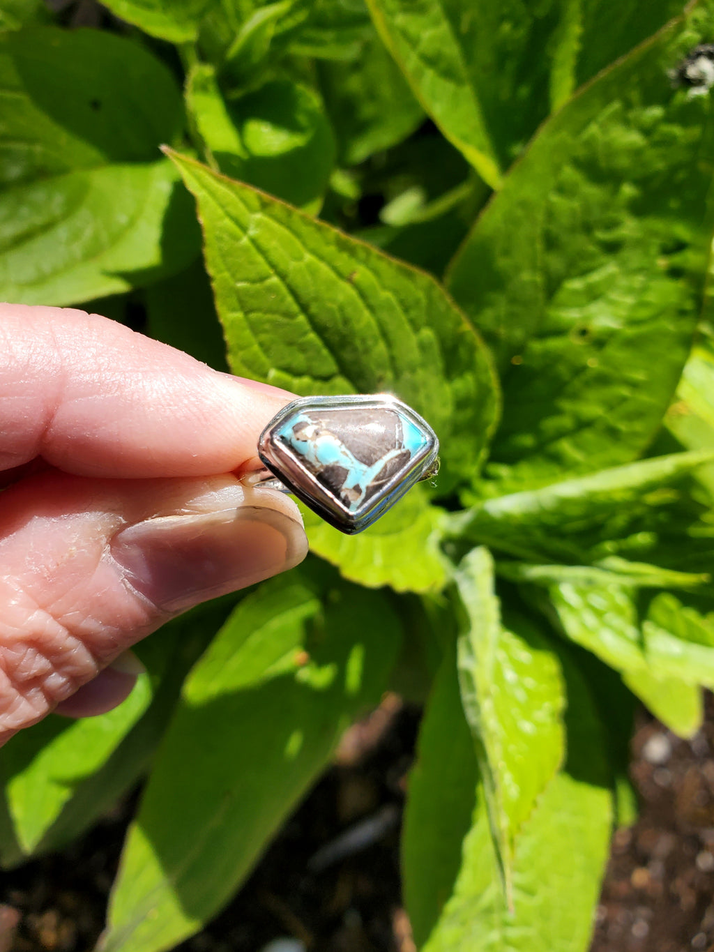 Thunderbird Turquoise Dainty Statement Ring in Solid Sterling Silver. Size 6