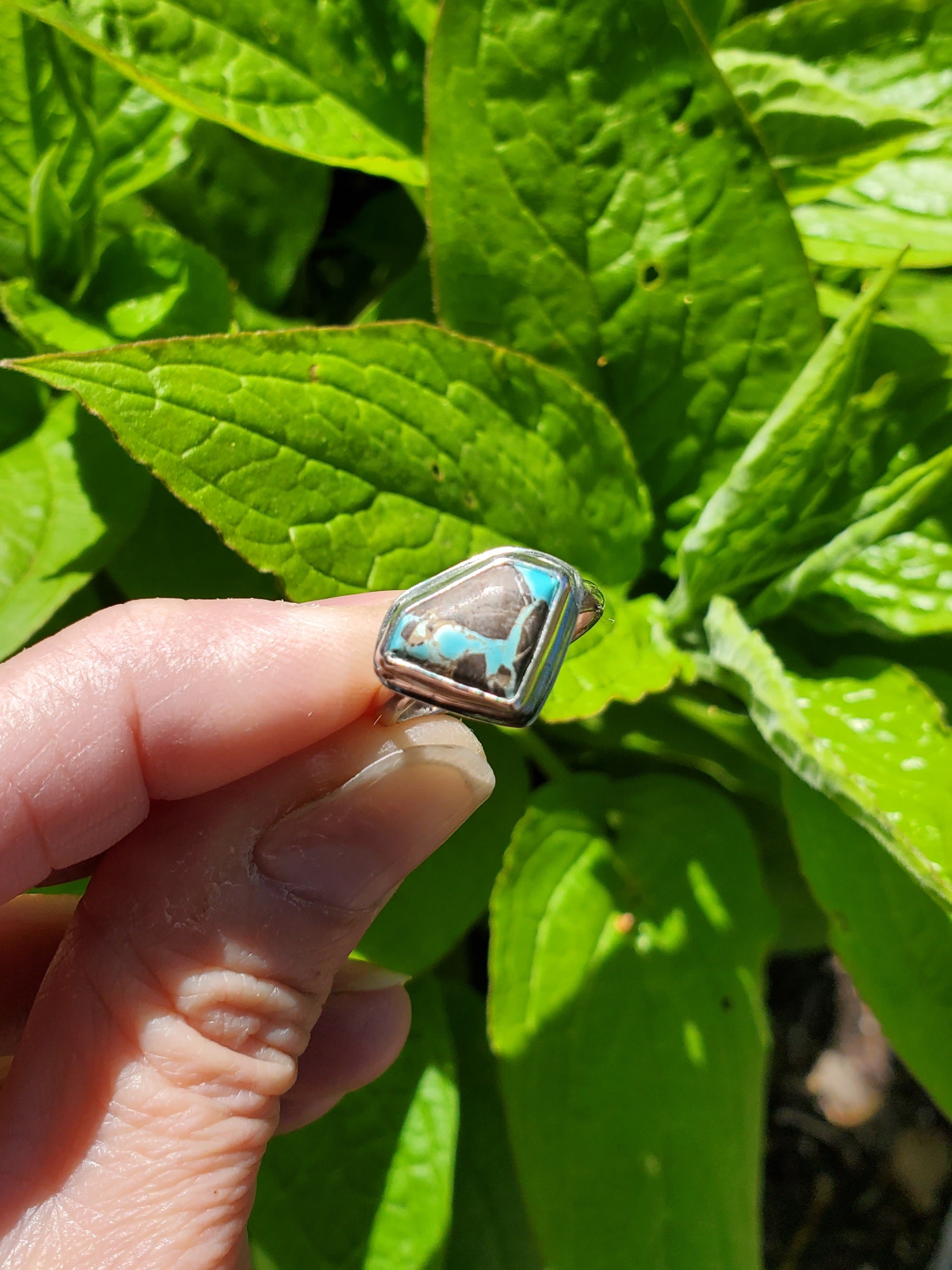 Thunderbird Turquoise Dainty Statement Ring in Solid Sterling Silver. Size 6